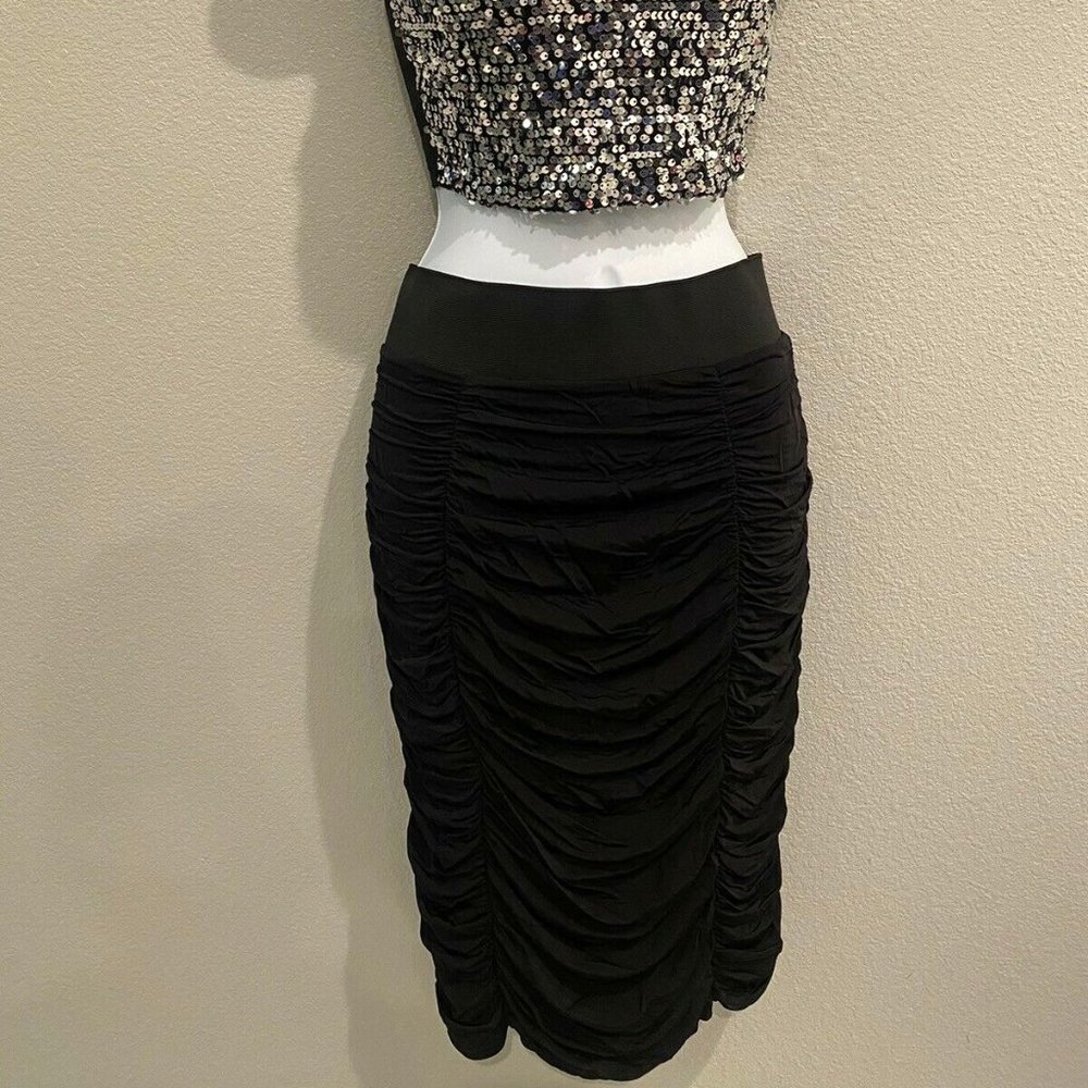 Women's Rouched Black Midi Skirt Below Knee H&M